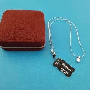 Sterling Silver Necklace, Cubic Zirconia Solitaire Pendant, 16" chain, case, NWT